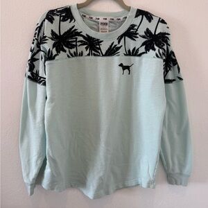 PINK Victoria's Secret Mint Green Palm Tree Crewneck